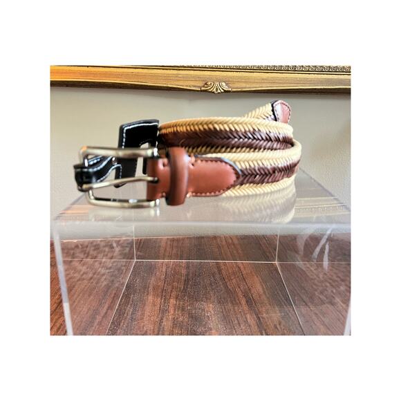 Rochester Brown Beige Woven Leather Belt Mens Size 38 - Picture 2 of 7